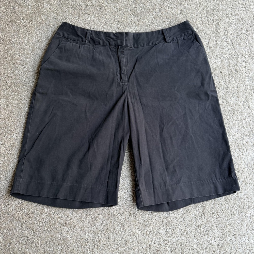 Talbots Bermuda Shorts Womens 10 Gray Twill Stretch Flat Front Summer Casual
